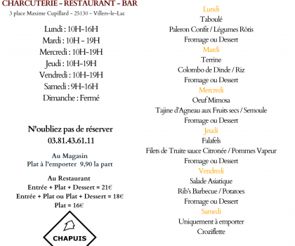 Menu du 2 Mars au 7 Mars