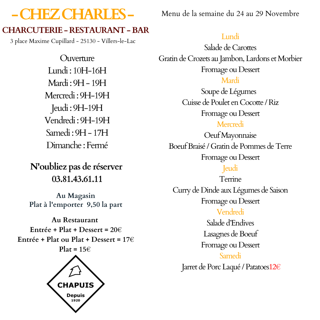 Menu du 22 au 29 Novembre