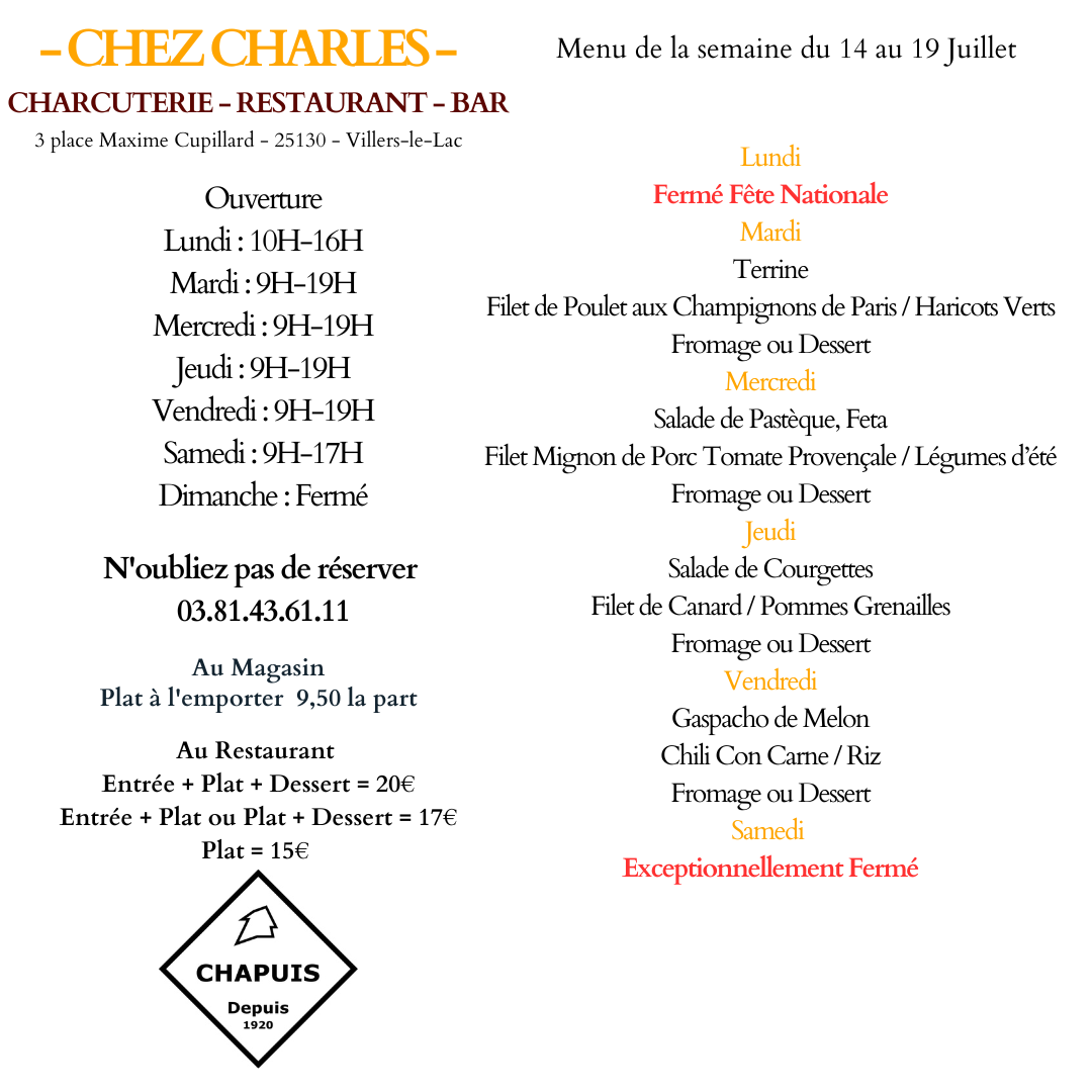 Menu du 14 au 19 juillet