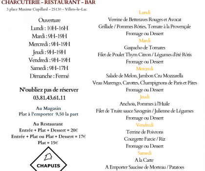 Menu du 18 au 23 Août