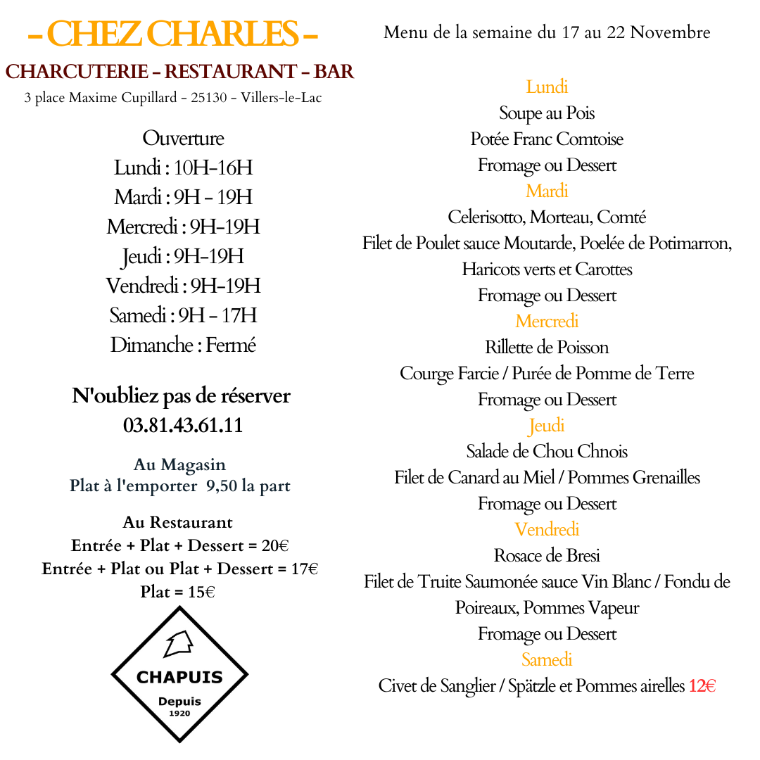 Menu du 17 au 22 Novembre