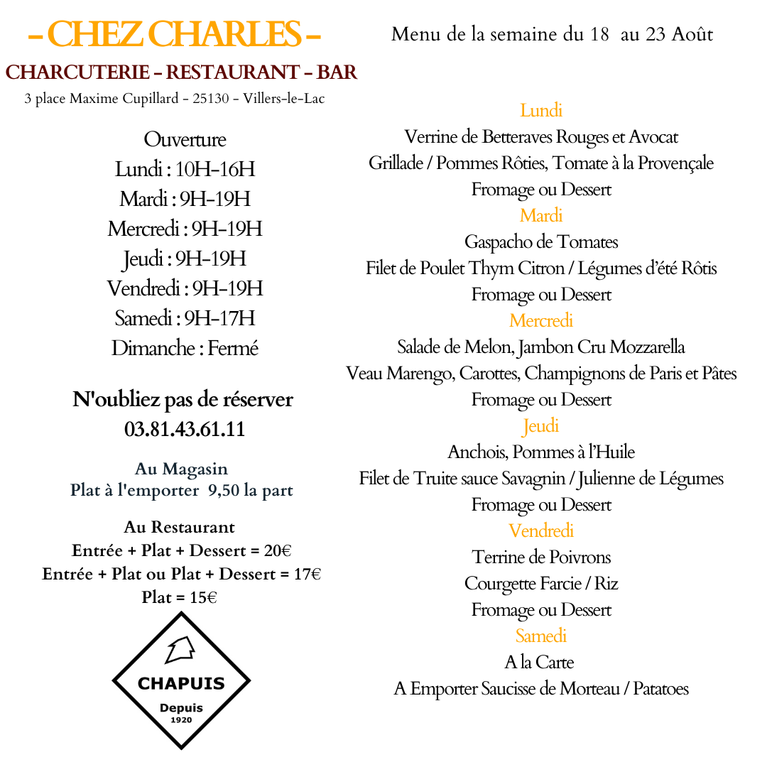 Menu du 18 au 23 Août