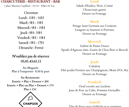 Menu du 16 au 21 janvier