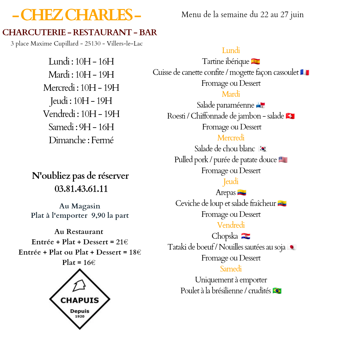 menu du 22 au 27 juin