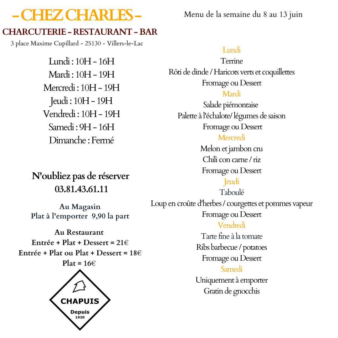 Menu du 8 au 13 juin