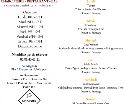 Menu du 01/07 au 06/07