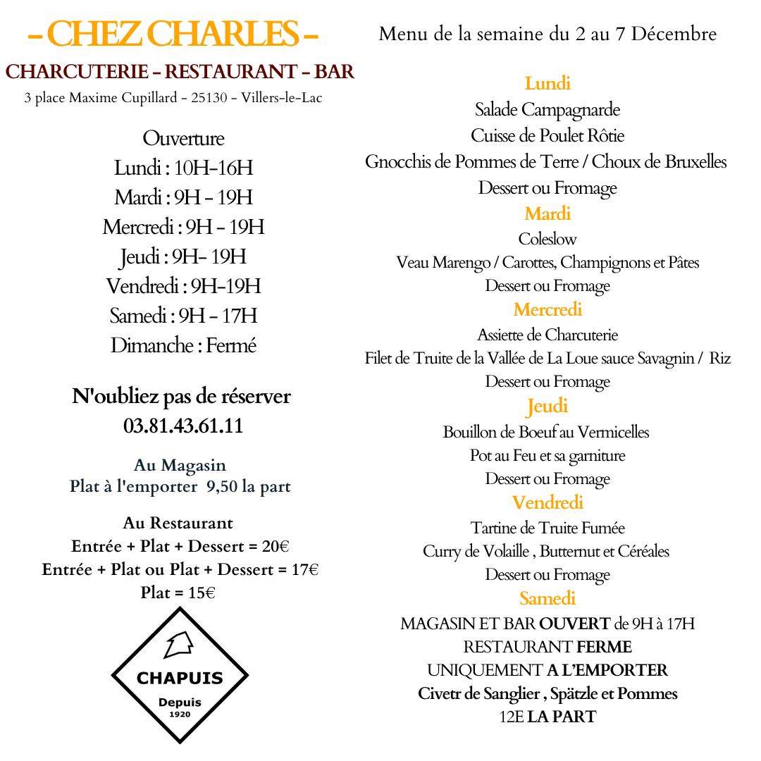 Menu du 2 au 7 Décembre