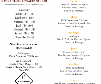 menu de la semaine du 6 au 11 Mars