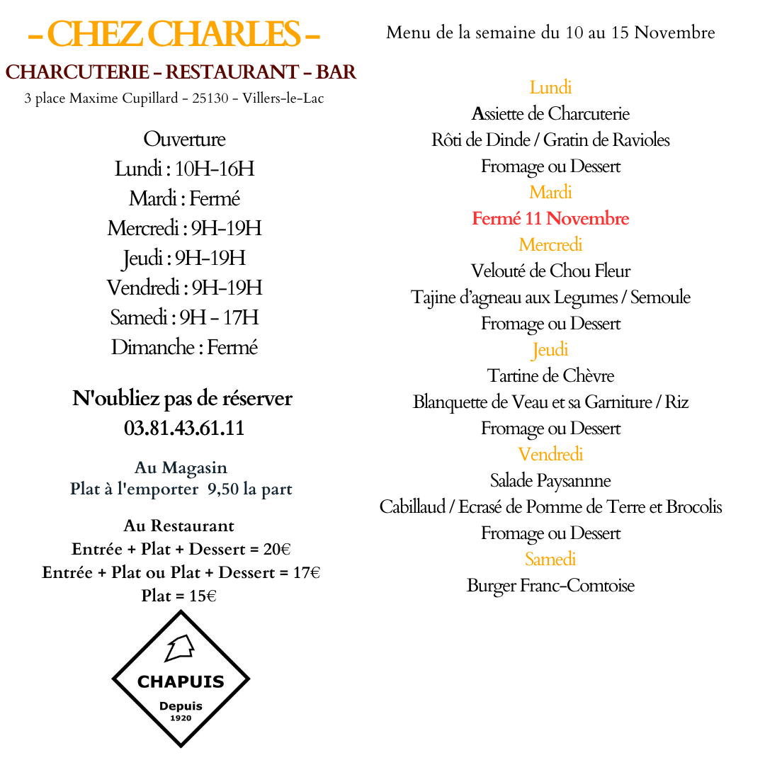 Menu du 10 au 15 Novembre