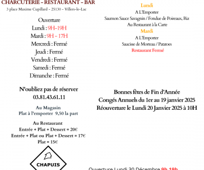 Menu du 30 au 31 Décembre 2024