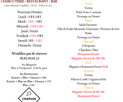 Menu du 22 au 27 décembre