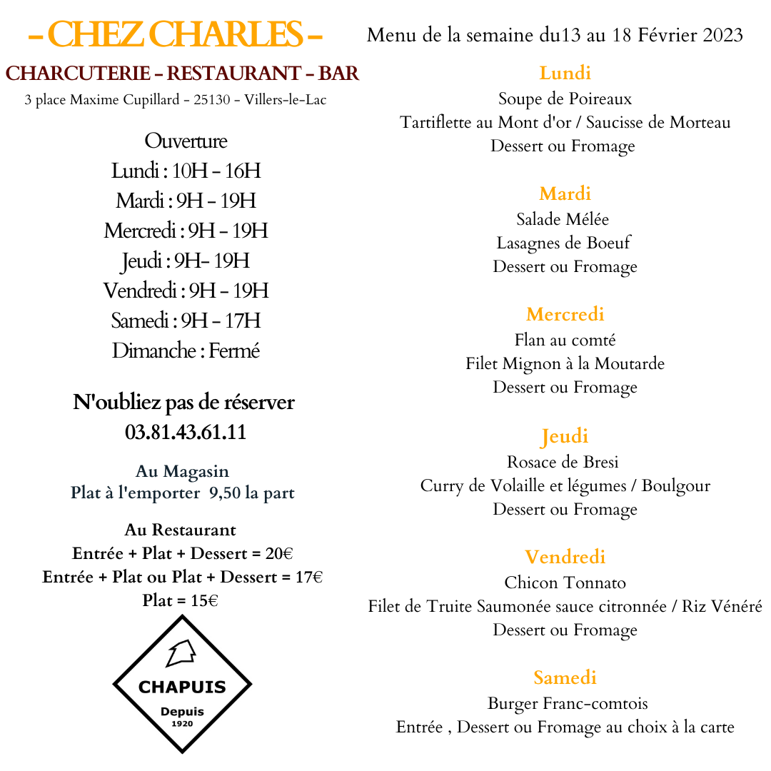 Menu de la semaine du 13 au 18