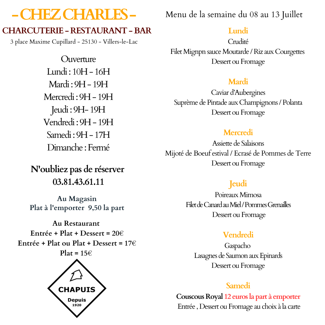 Menu du 8/07 au 13/07