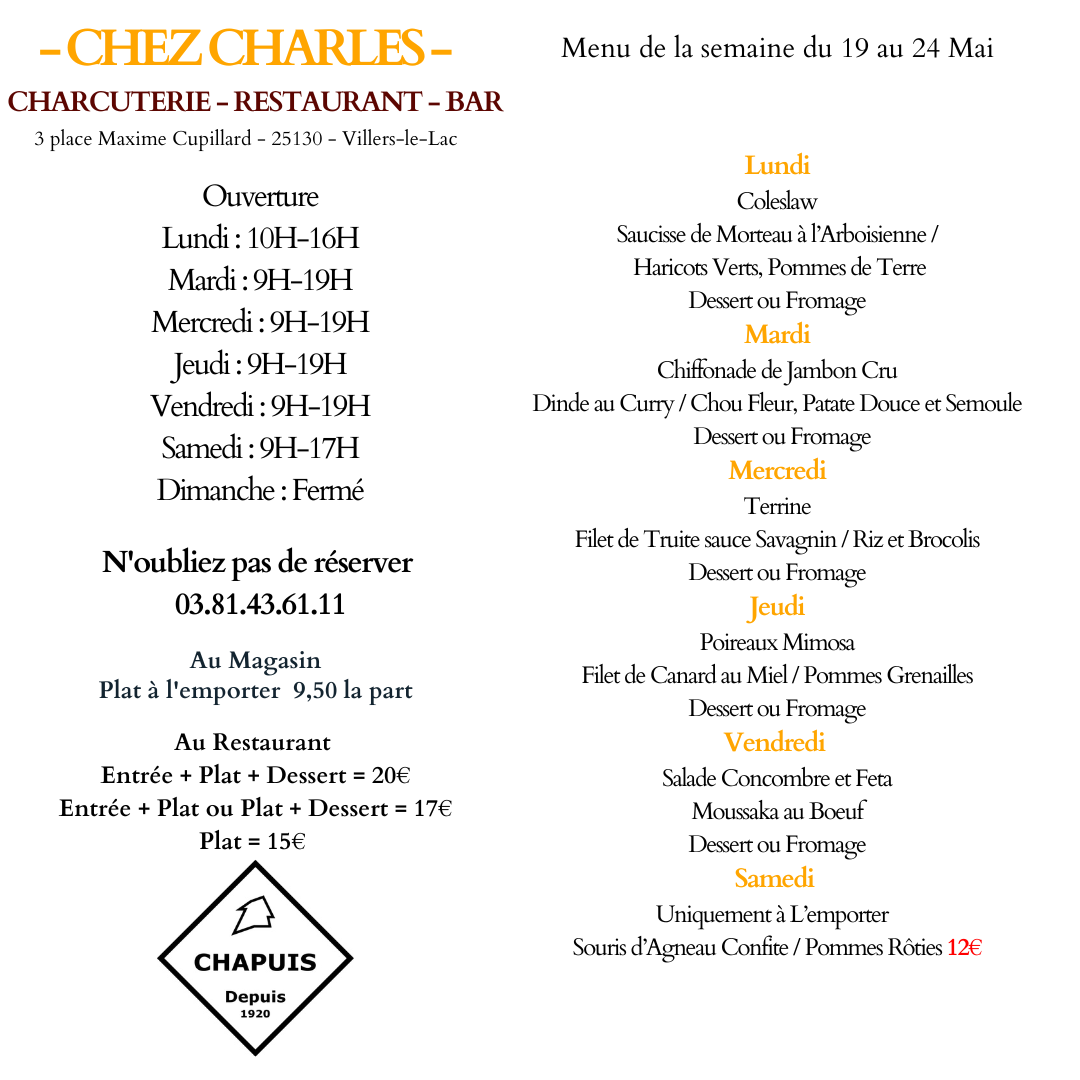 Menu du 19 au 24 Mai