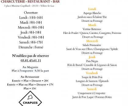 Menu du 12 au 17 mai