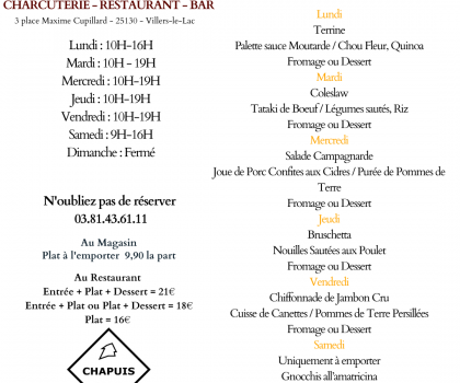 Menu du 9 au 14 Mars