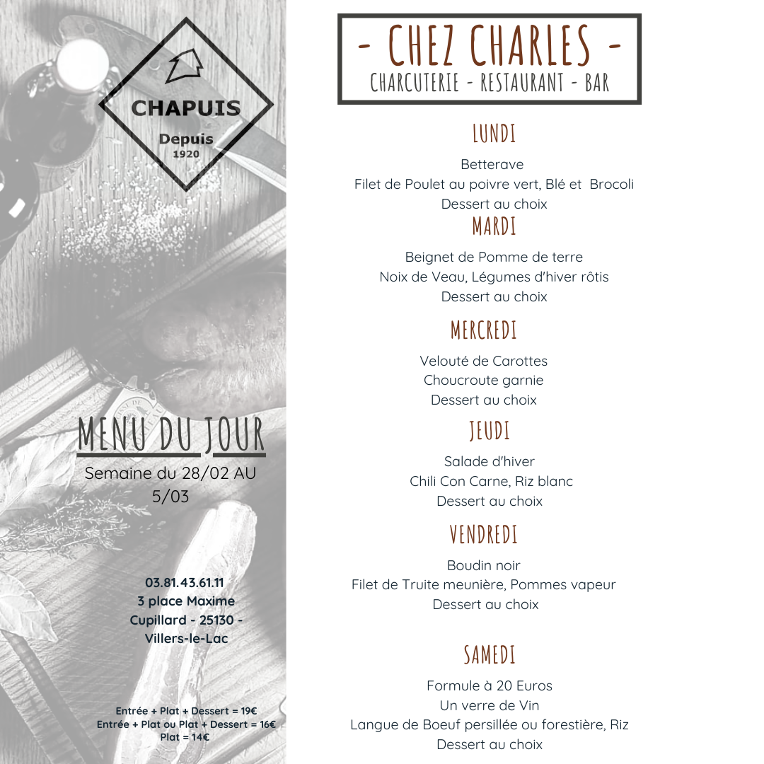 Menu de la semaine 9