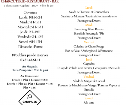 Menu du 21 au 26 Juillet