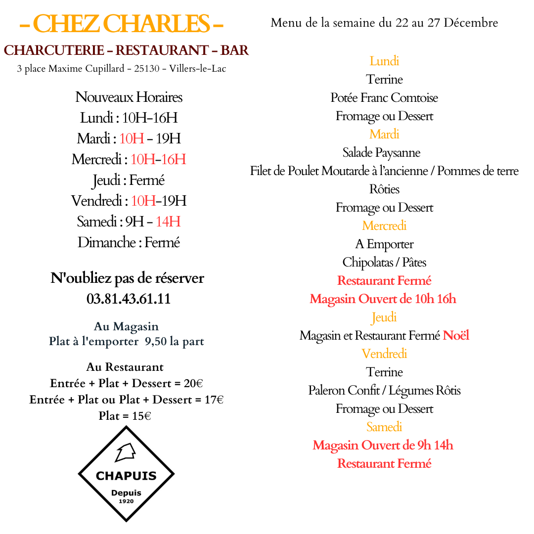 Menu du 22 au 27 décembre