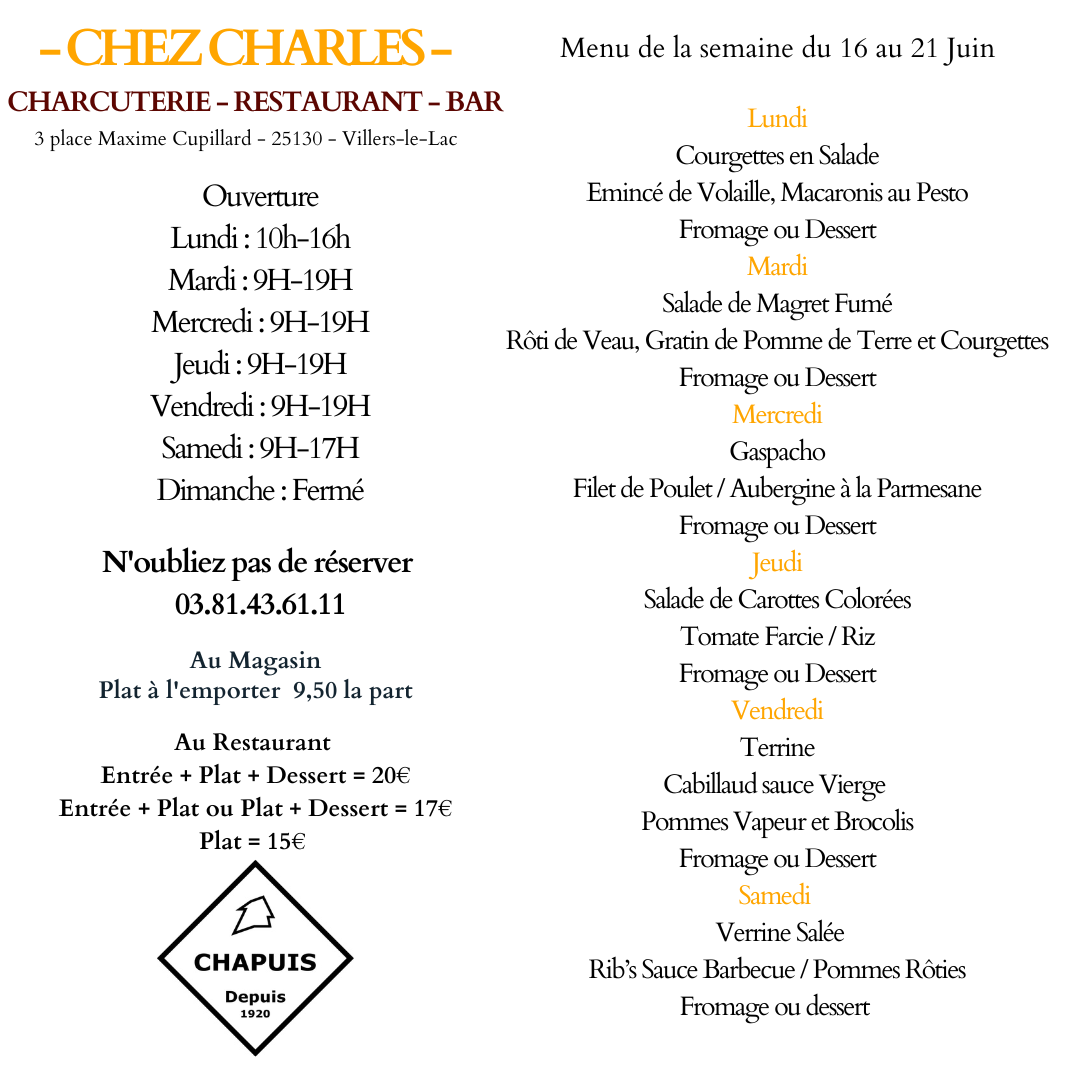 Menu du 16 au 21 juin