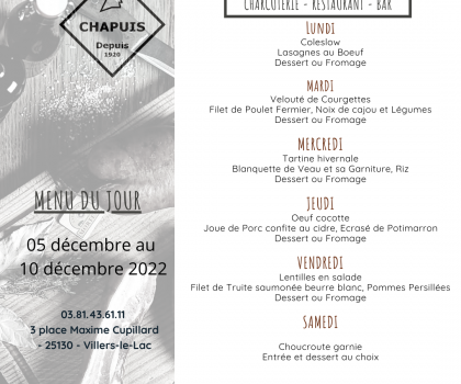 Menu de la semaine du 5 décembre au 10 décembre
