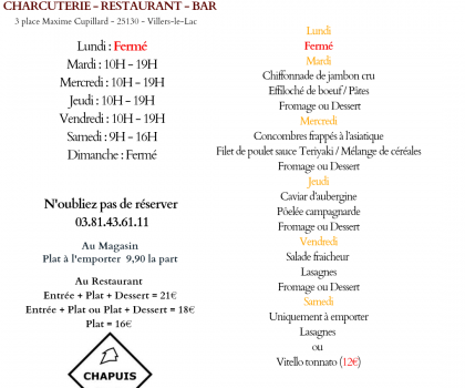 MENU DU 26 AU 30 MAI