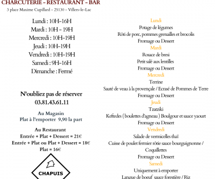 menu du 16 au 21 mars