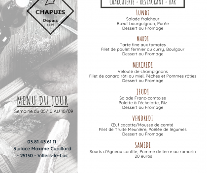 menu de la semaine du 5 au 10 septembre
