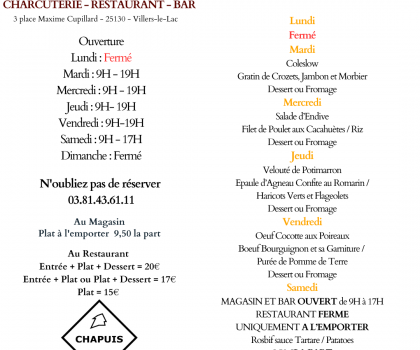 Menu de 11 au 16 Novembre