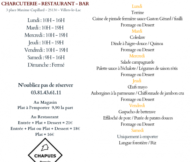 menu du 21 au 26 septembre