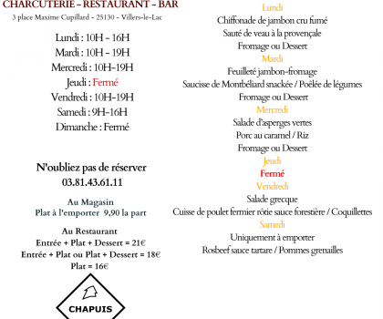 menu du 11 au 16 mai