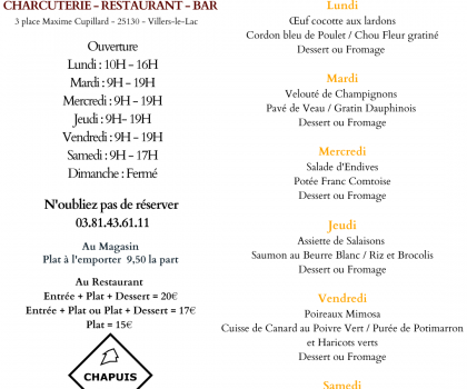 Menu de la semaine du 6 au 11 Février