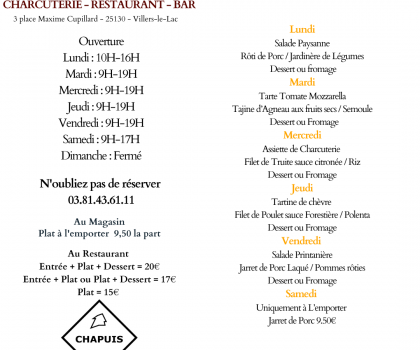 Menu du 31 Mars au 5 Avril