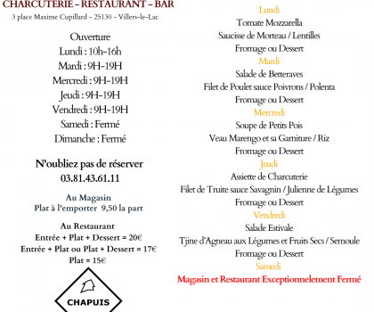 Menu du 23 AU 28 Juin