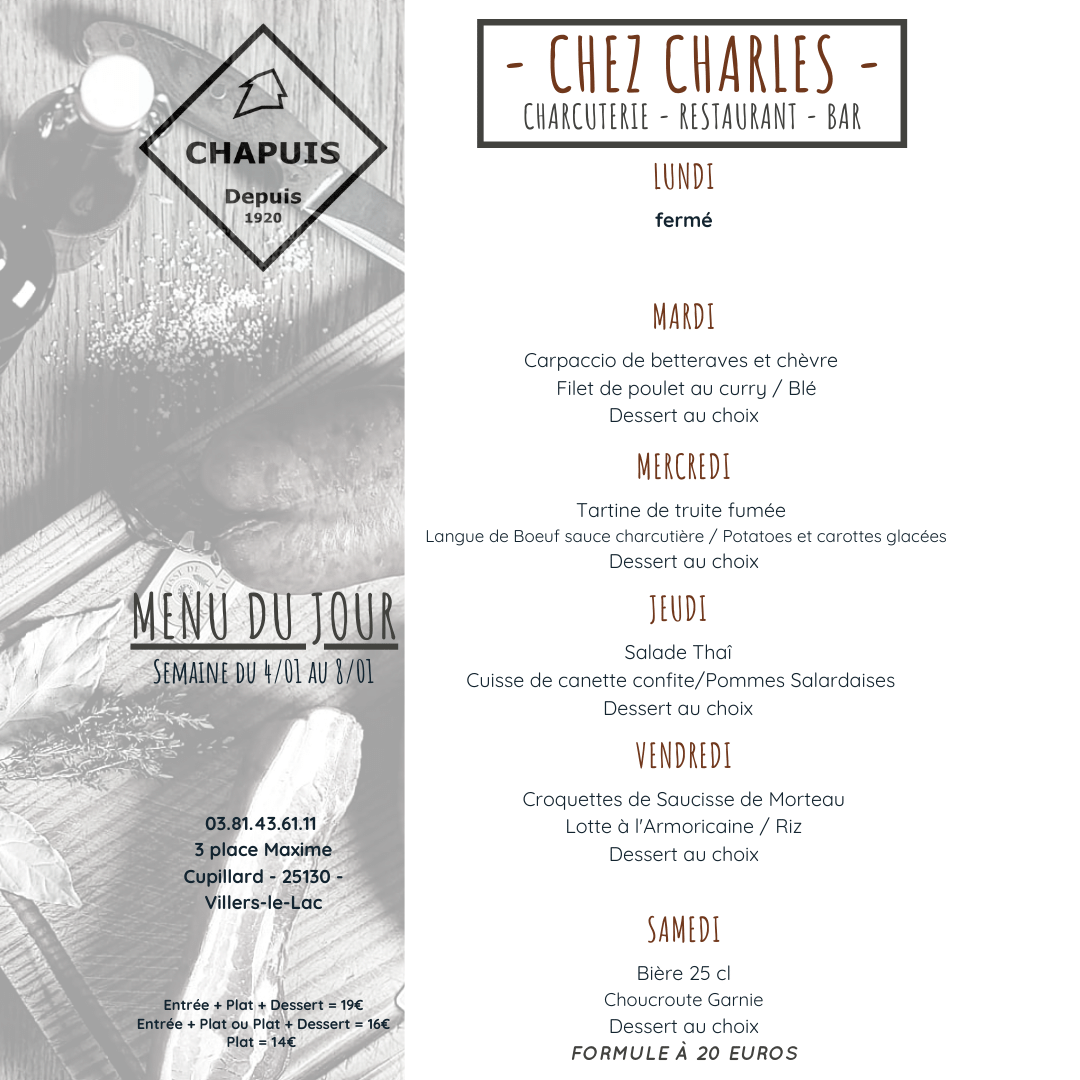 Menu de la semaine 01