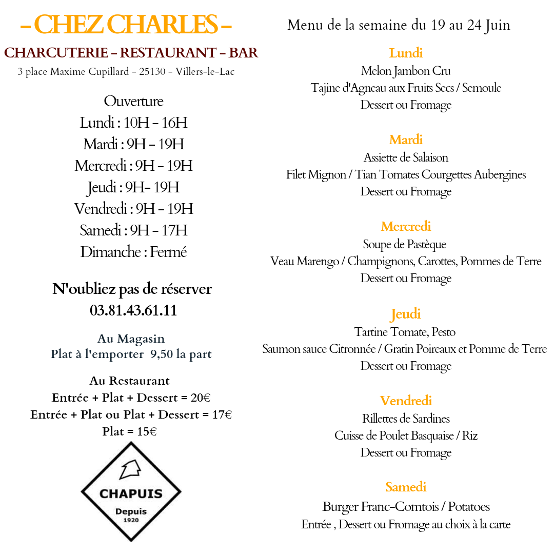 Menu de la semaine du 19 au 24 Juin