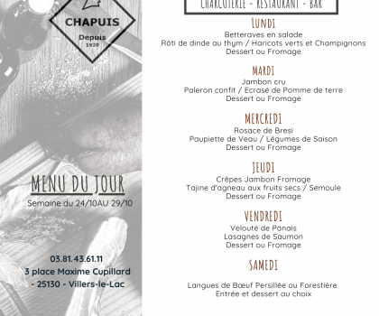 menu de la semaine 24 au 29 octobre