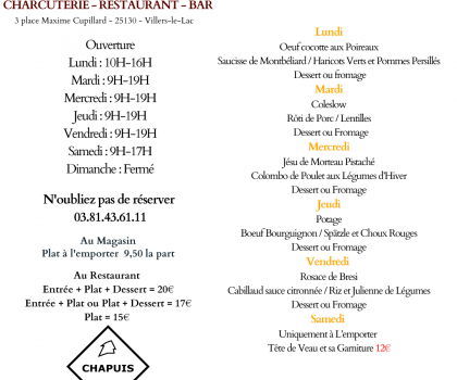 Menu du 17 au 22 Février 2025