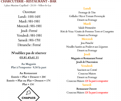 Menu du 26 au 31 mai