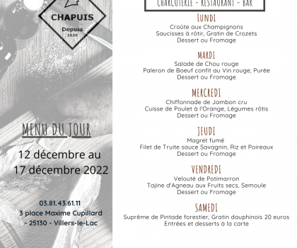 Menu de la semaine du 12 au 17 décembre