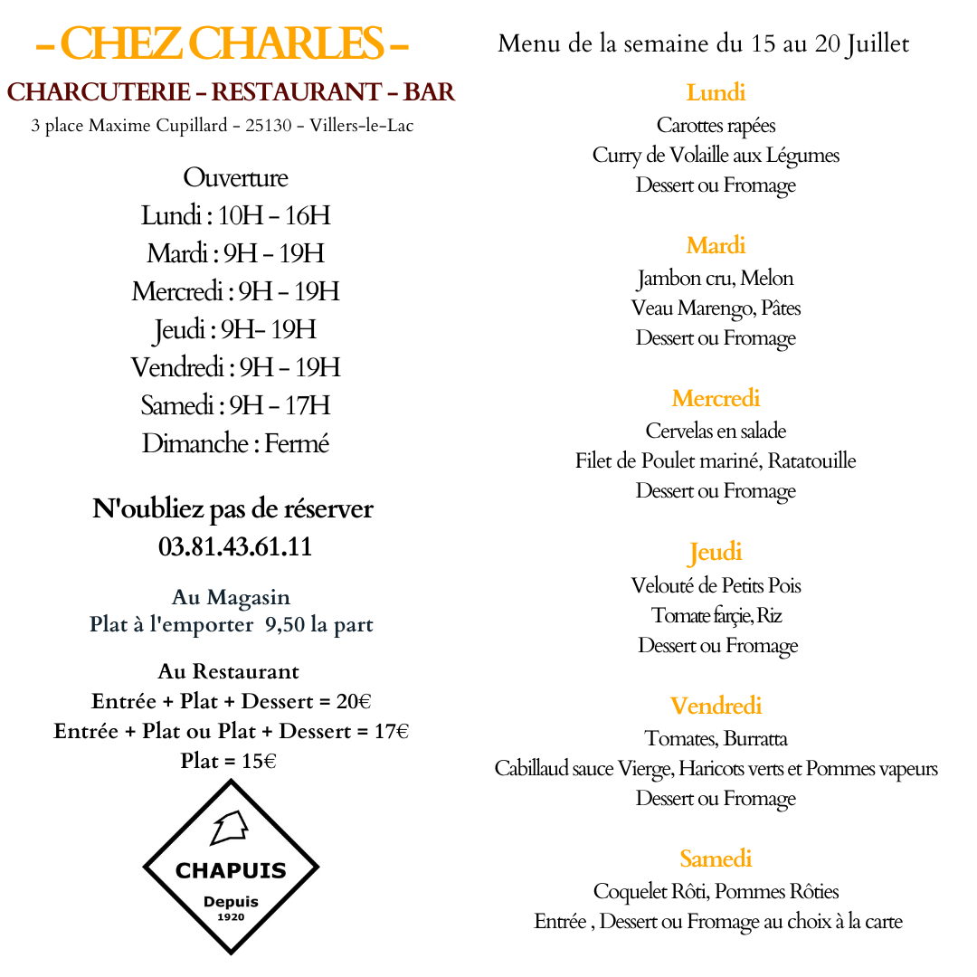 Menu du 15/07 au 20/07