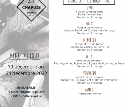Menu du 19 au 24 Décembre