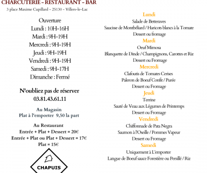 Menu du 24 au 29 Mars