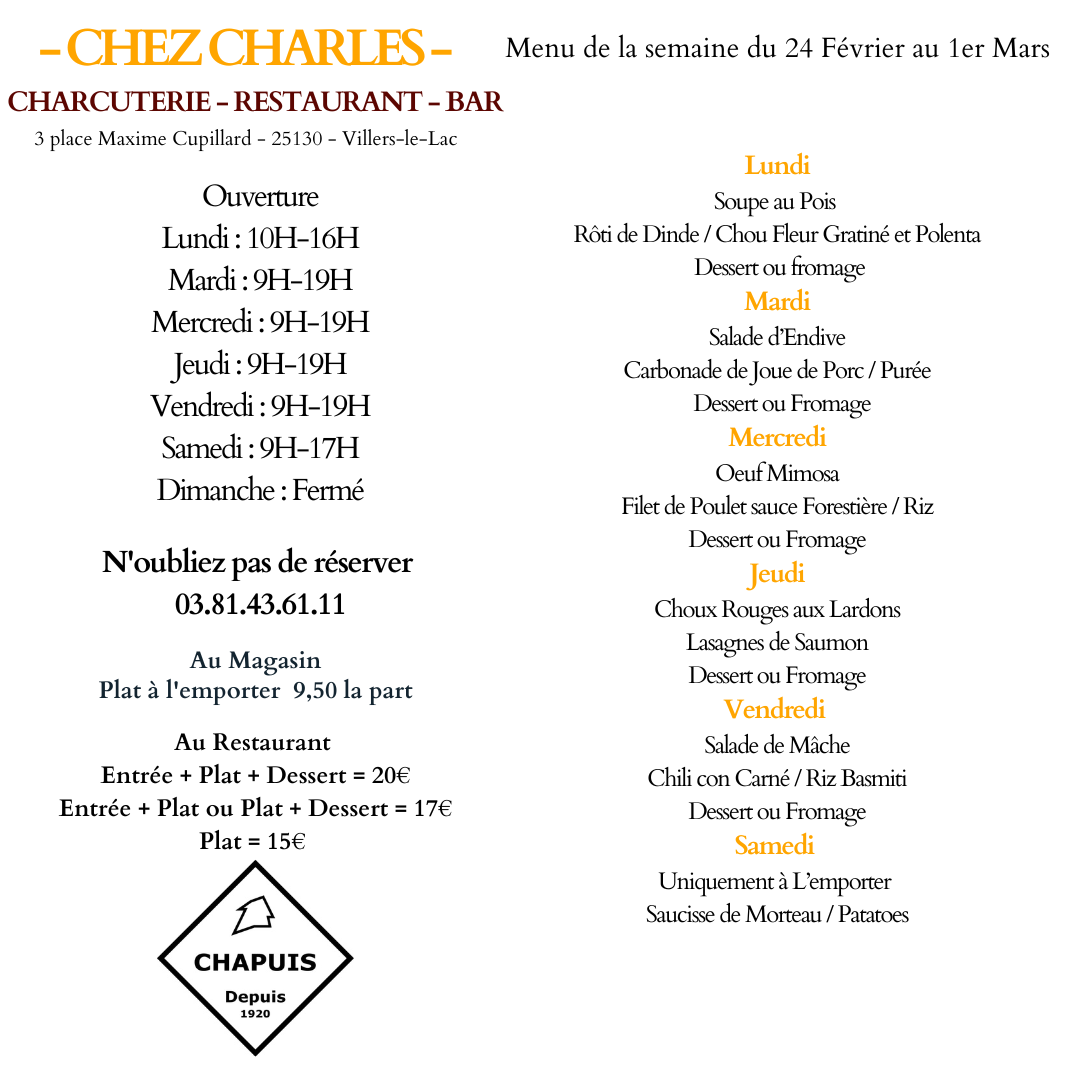Menu du 24 Février au 1er Mars