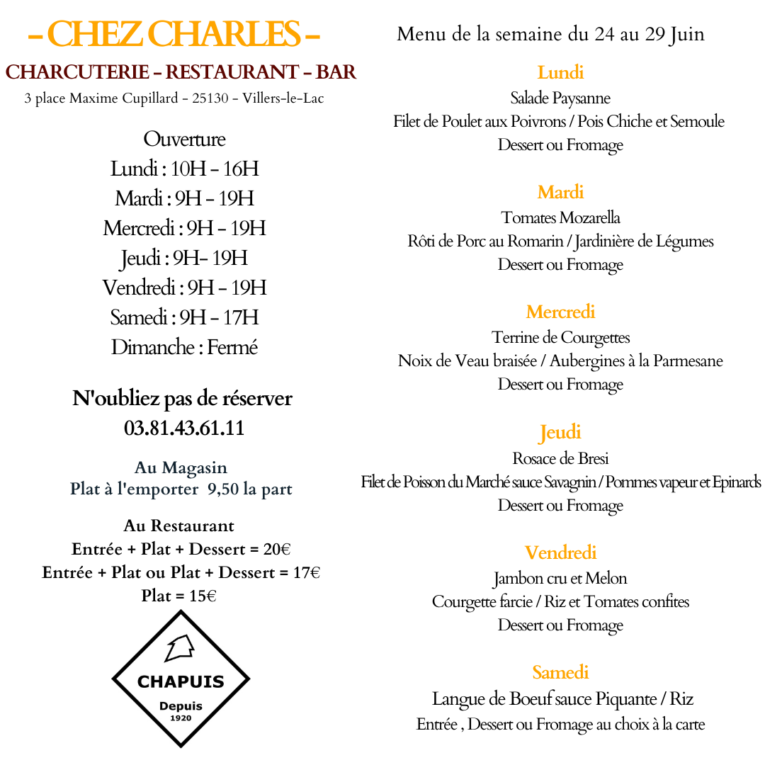 Menu de la semaine 24/06 29/06