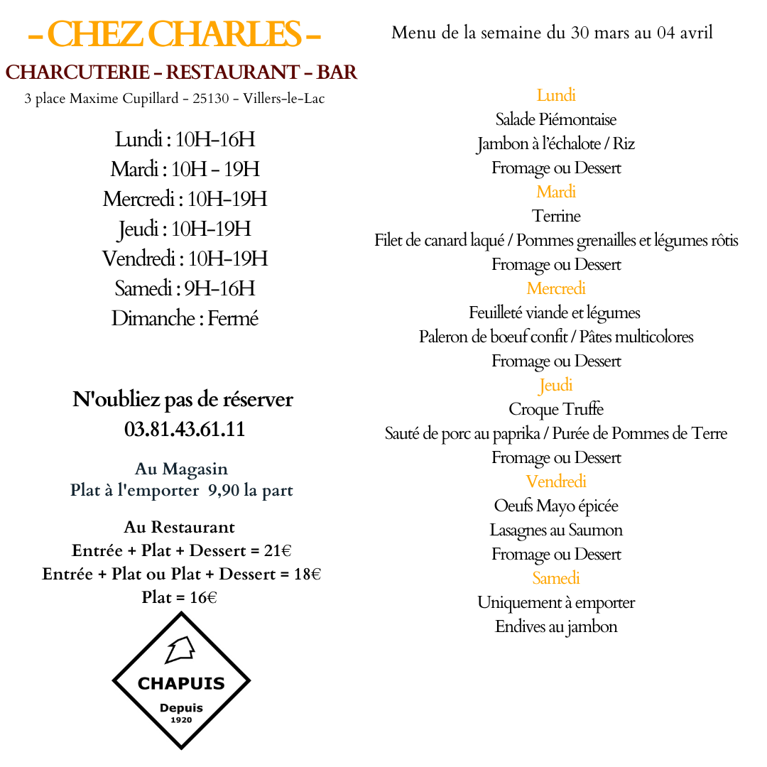 menu du 30 mars au 4 avril