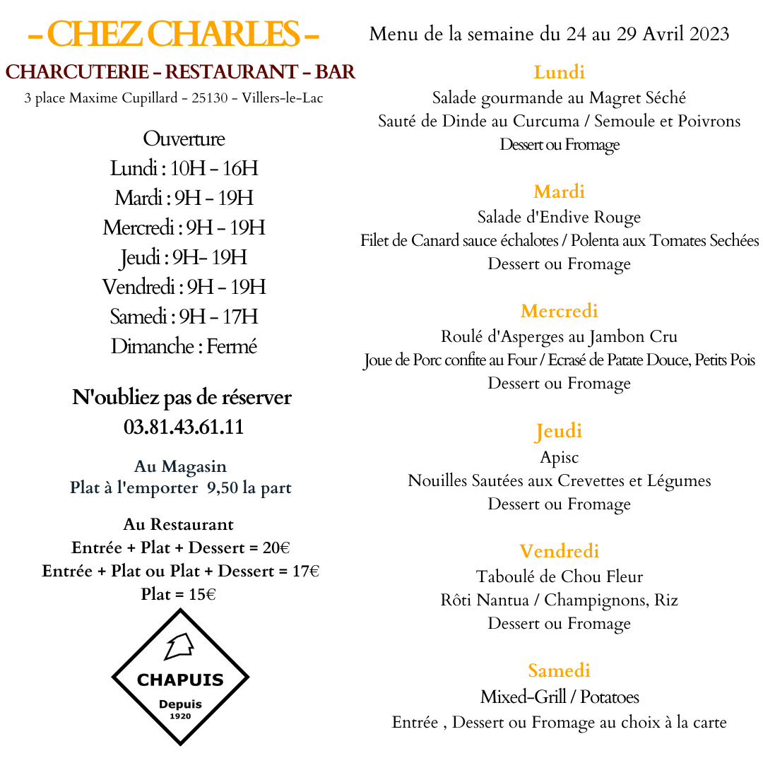 Menu du 24 au 29 Avril