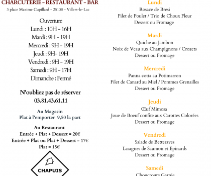 Menu du 20 au 25 Mars