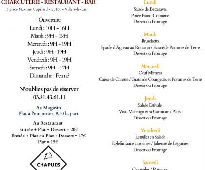 Menu de la semaine 10 au 15 juin